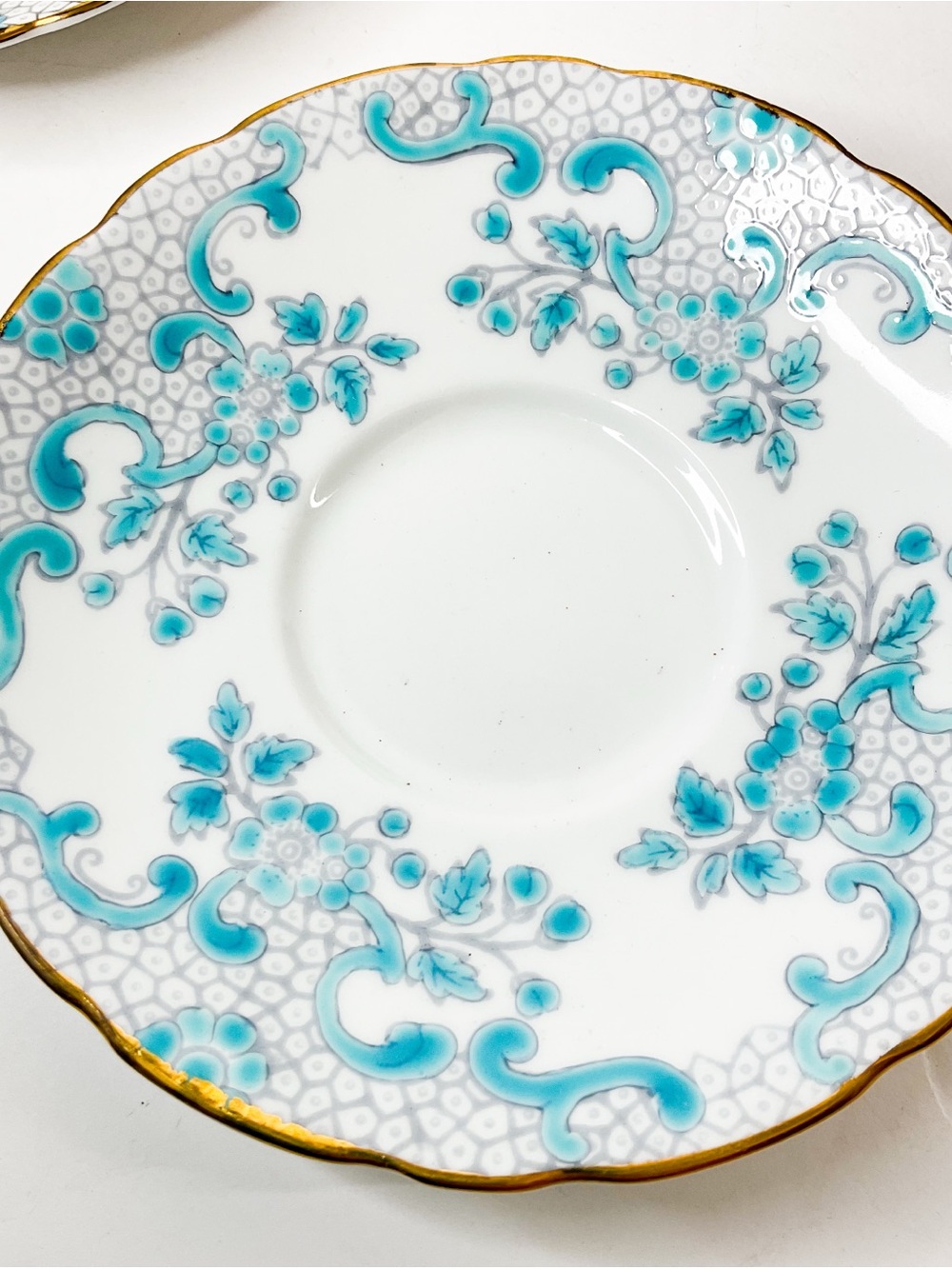 Vintage Blue Floral Bone China Saucers Gold Trim Set 2 - Picture 3 of 6